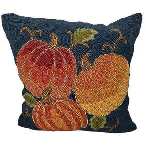 Autumn Hill Fall Pumpkins Pumpkin Patch Beaded 13" Throw Pillow Green‎ & Orange